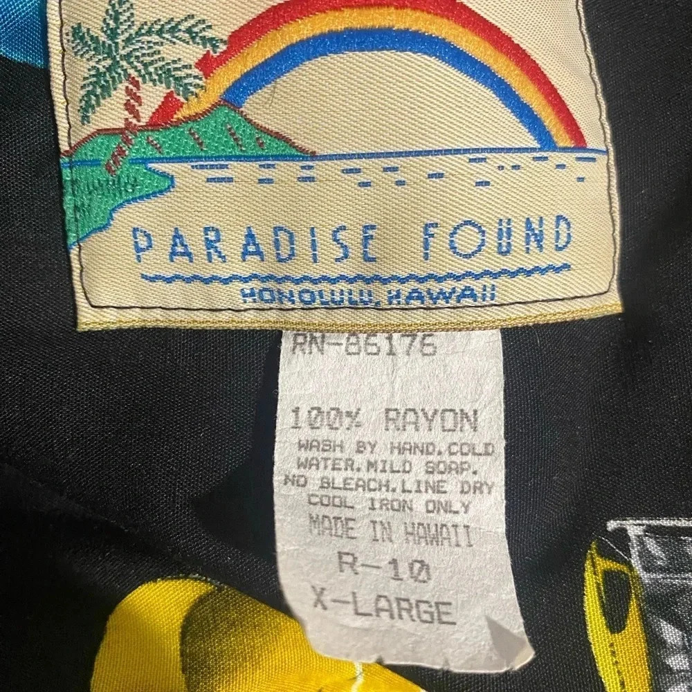 Paradise Found Hawaiian Shirt Dragsters Cars Black Rayon Size XL - Picture 5 of 7
